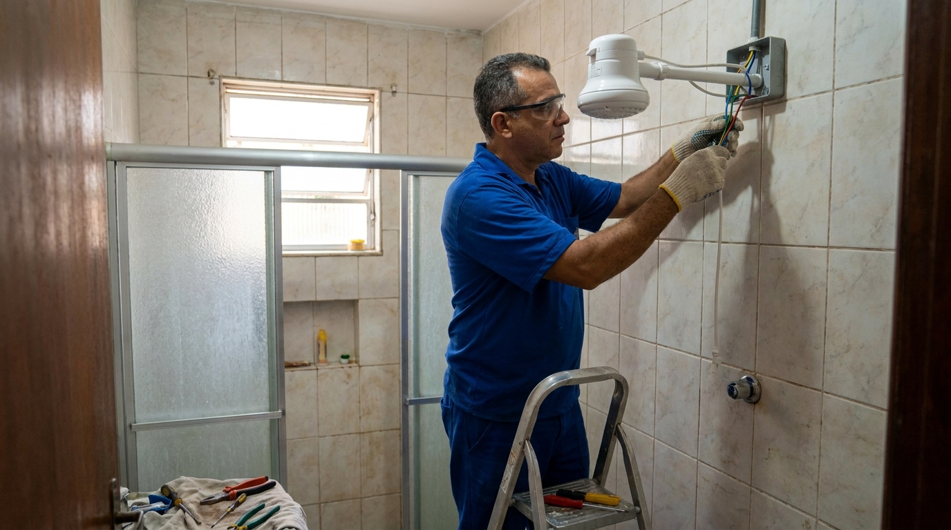 Substituição de Chuveiro Antigo em Duque de Caxias‑RJ